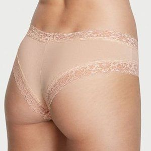 VS XL Cotton Floral Lace Waist Cheeky Panty Champagne Beige Neutral So Cute